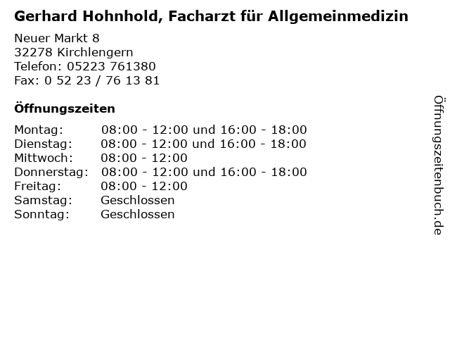 Gerhard Hohnhold, Facharzt für Allgemeinmedizin in Kirchlengern: Adresse und Öffnungszeiten