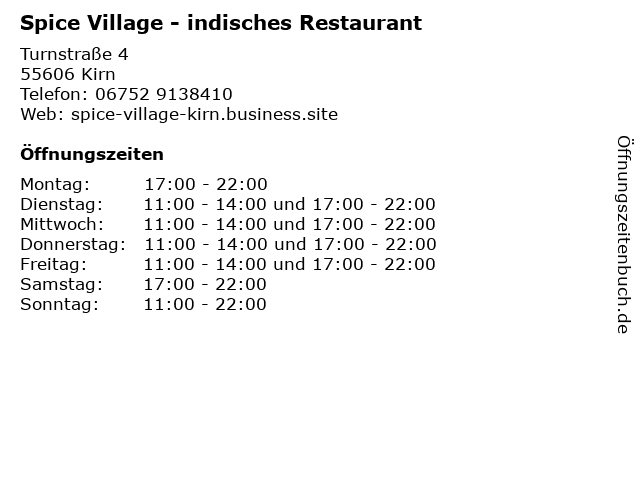 Spice Village - indisches Restaurant in Kirn: Adresse und Öffnungszeiten