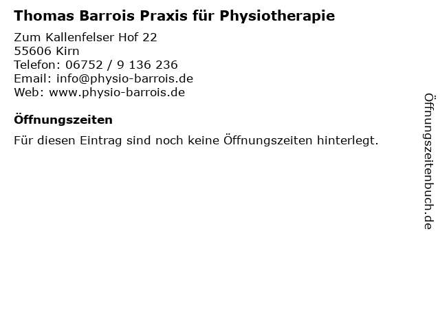 Thomas Barrois Praxis für Physiotherapie in Kirn: Adresse und Öffnungszeiten