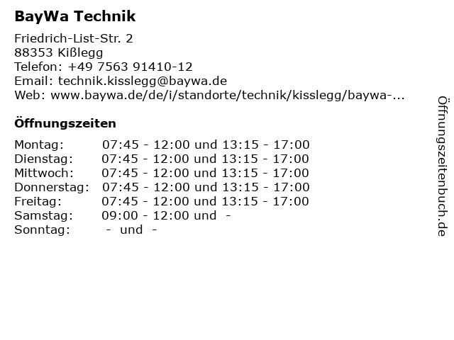 BayWa Technik in Kißlegg: Adresse und Öffnungszeiten