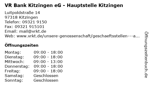 ᐅ Öffnungszeiten „VR Bank Kitzingen - Hauptstelle Kitzingen“ | 14 in Kitzingen