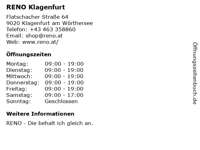 RENO Klagenfurt in Klagenfurt am Wörthersee: Adresse und Öffnungszeiten