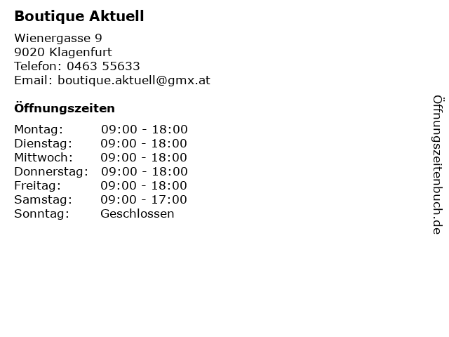 Boutique Aktuell in Klagenfurt: Adresse und Öffnungszeiten