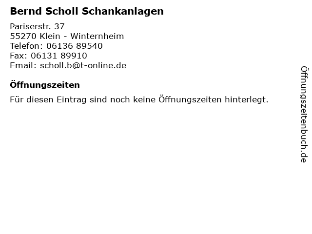 Bernd Scholl Schankanlagen in Klein - Winternheim: Adresse und Öffnungszeiten