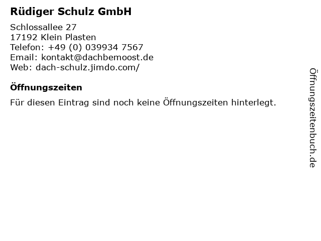 Rüdiger Schulz GmbH in Klein Plasten: Adresse und Öffnungszeiten