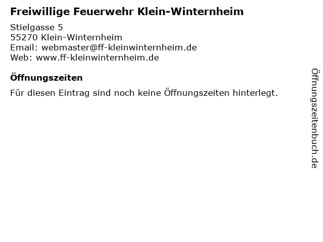 Freiwillige Feuerwehr Klein-Winternheim in Klein-Winternheim: Adresse und Öffnungszeiten