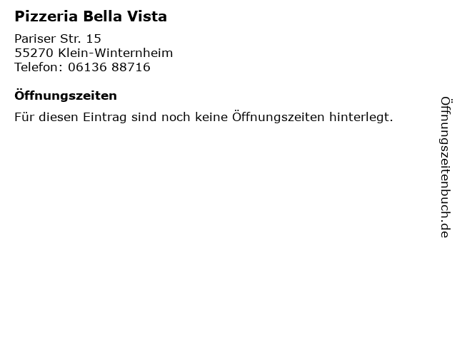 Pizzeria Bella Vista in Klein-Winternheim: Adresse und Öffnungszeiten