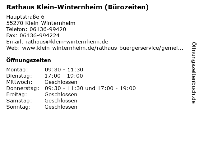 Rathaus Klein-Winternheim (Bürozeiten) in Klein-Winternheim: Adresse und Öffnungszeiten