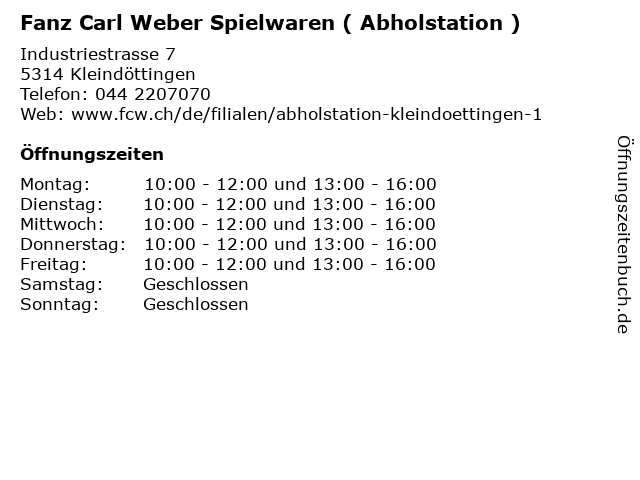 Fanz Carl Weber Spielwaren ( Abholstation ) in Kleindöttingen: Adresse und Öffnungszeiten