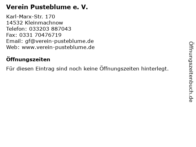 Verein Pusteblume e. V. in Kleinmachnow: Adresse und Öffnungszeiten