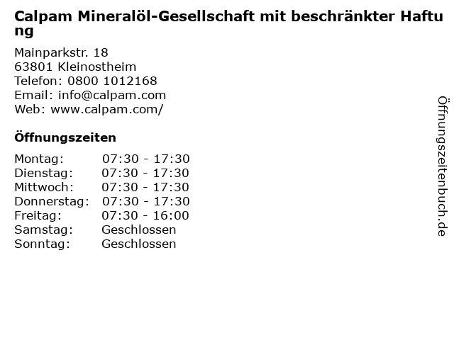 Calpam Mineralöl-Gesellschaft mit beschränkter Haftung in Kleinostheim: Adresse und Öffnungszeiten