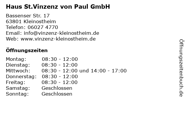 ᐅ Offnungszeiten Haus St Vinzenz Von Paul Gmbh Bassener Str