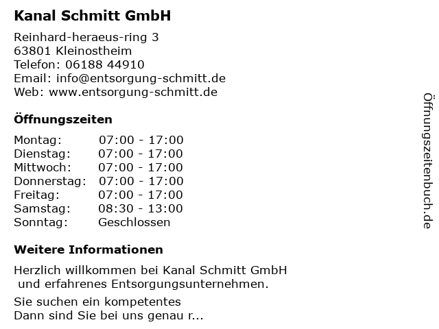 Kanal Schmitt GmbH in Kleinostheim: Adresse und Öffnungszeiten