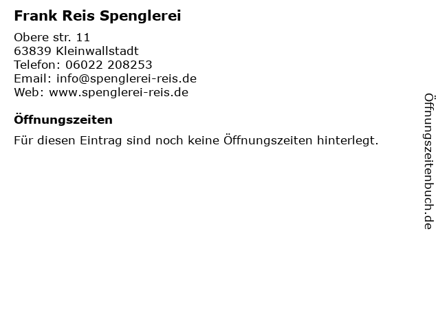 Frank Reis Spenglerei in Kleinwallstadt: Adresse und Öffnungszeiten
