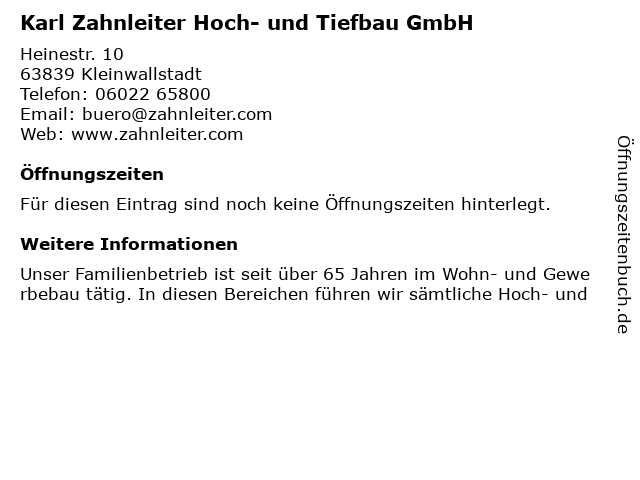 Karl Zahnleiter Hoch- und Tiefbau GmbH in Kleinwallstadt: Adresse und Öffnungszeiten