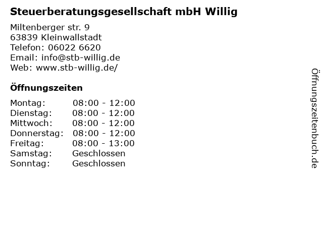 Steuerberatungsgesellschaft mbH Willig in Kleinwallstadt: Adresse und Öffnungszeiten