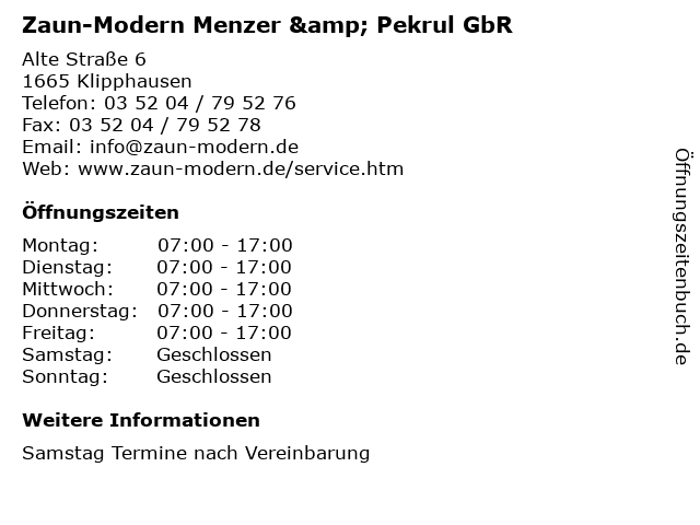 Zaun-Modern Menzer & Pekrul GbR in Klipphausen: Adresse und Öffnungszeiten