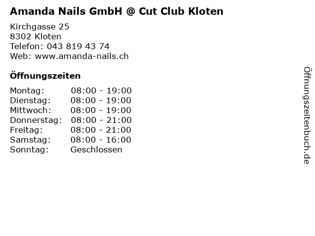 Amanda Nails GmbH @ Cut Club Kloten in Kloten: Adresse und Öffnungszeiten
