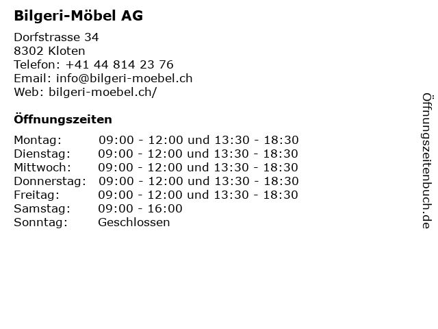 Bilgeri-Möbel AG in Kloten: Adresse und Öffnungszeiten