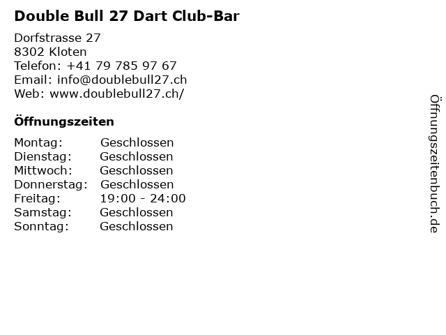 Double Bull 27 Dart Club-Bar in Kloten: Adresse und Öffnungszeiten