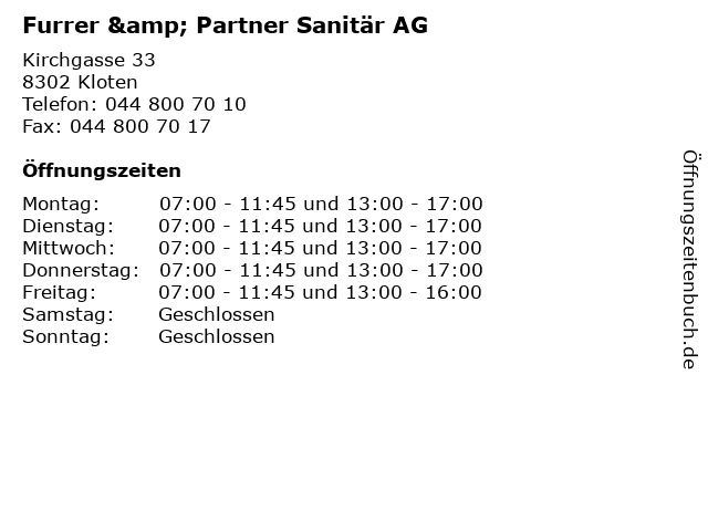 Furrer & Partner Sanitär AG in Kloten: Adresse und Öffnungszeiten