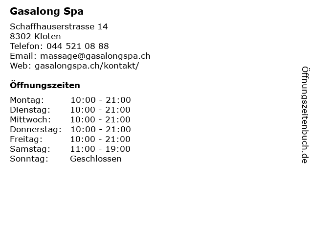Gasalong Spa in Kloten: Adresse und Öffnungszeiten