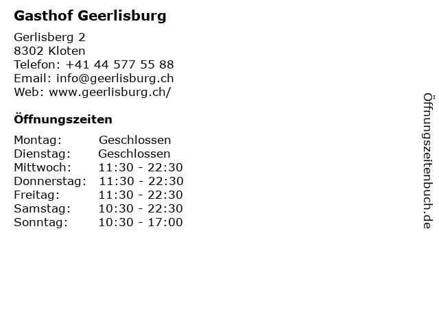 Gasthof Geerlisburg in Kloten: Adresse und Öffnungszeiten
