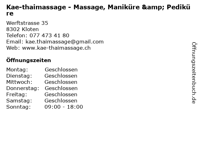 Kae-thaimassage - Massage, Maniküre & Pediküre in Kloten: Adresse und Öffnungszeiten