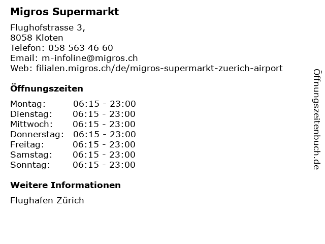 Migros Supermarkt in Kloten: Adresse und Öffnungszeiten