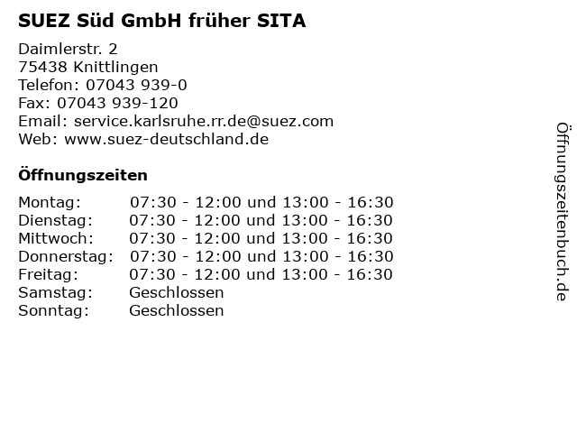 SUEZ Süd GmbH früher SITA in Knittlingen: Adresse und Öffnungszeiten