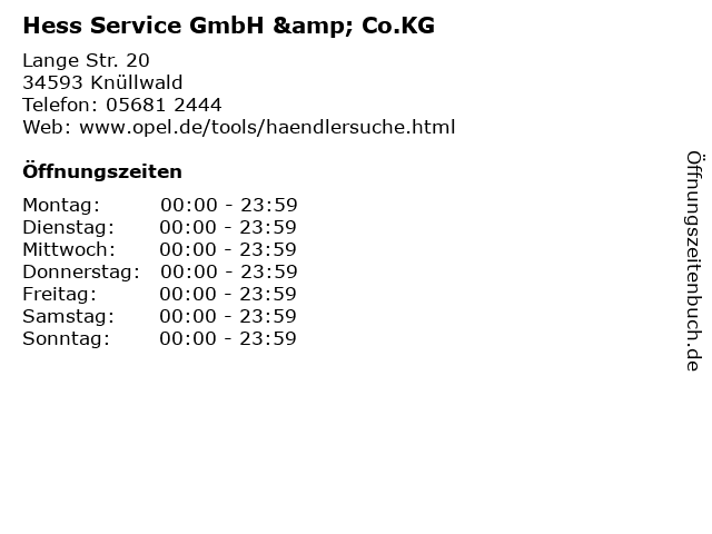 Hess Service GmbH & Co.KG in Knüllwald: Adresse und Öffnungszeiten