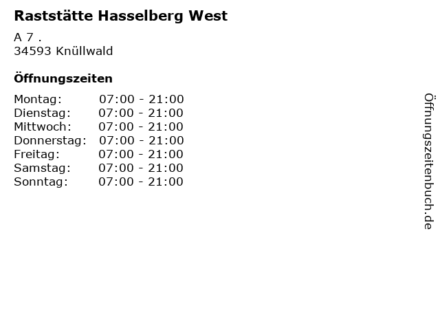 Raststätte Hasselberg West in Knüllwald: Adresse und Öffnungszeiten