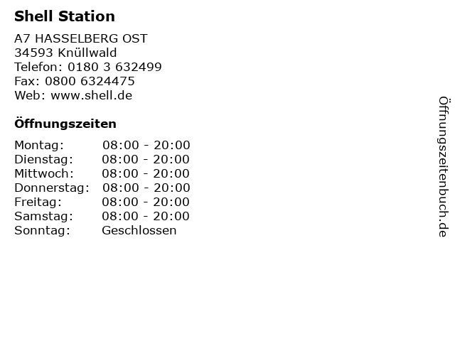 Shell Station in Knüllwald: Adresse und Öffnungszeiten