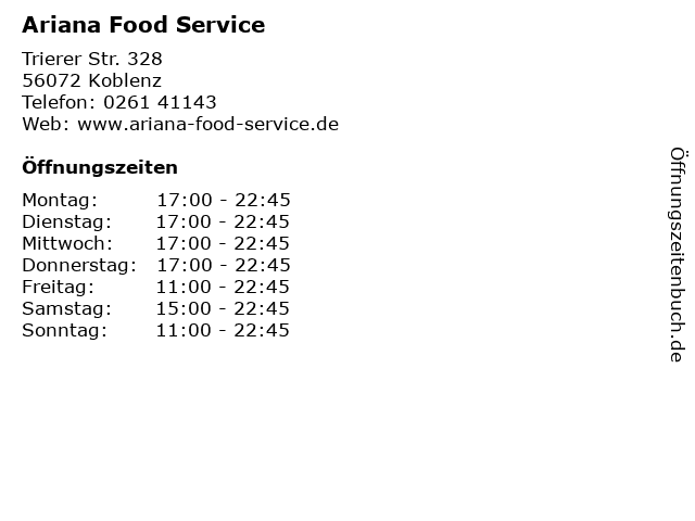 Ariana Food Service in Koblenz: Adresse und Öffnungszeiten
