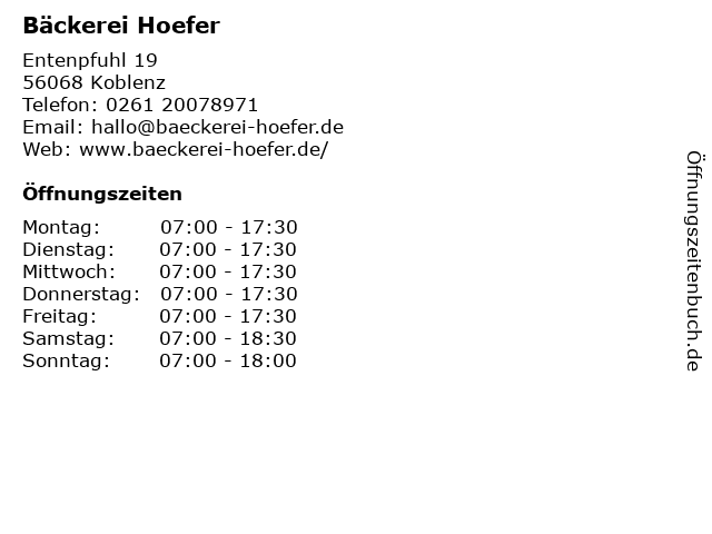 Bäckerei Hoefer GmbH in Koblenz: Adresse und Öffnungszeiten