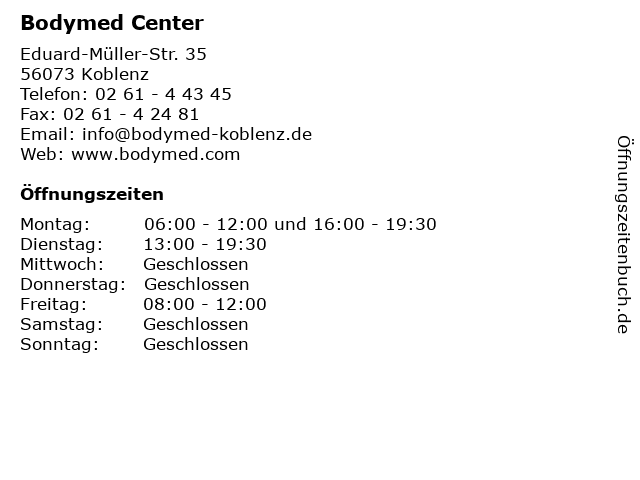 Bodymed Center in Koblenz: Adresse und Öffnungszeiten