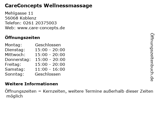 CareConcepts Wellnessmassage in Koblenz: Adresse und Öffnungszeiten