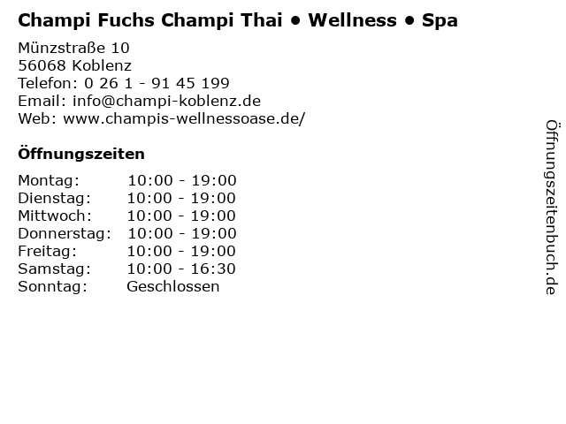Champi Fuchs Champi Thai • Wellness • Spa in Koblenz: Adresse und Öffnungszeiten
