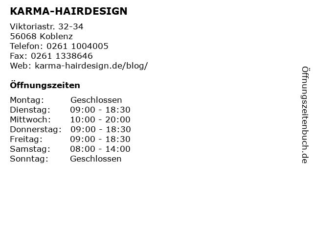 KARMA-HAIRDESIGN in Koblenz: Adresse und Öffnungszeiten