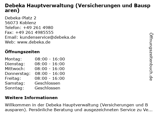 ᐅ Offnungszeiten Kfz Service Debeka Ferdinand Sauerbruch Strasse 18 In Koblenz