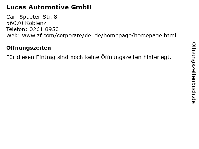 Lucas Automotive GmbH in Koblenz: Adresse und Öffnungszeiten