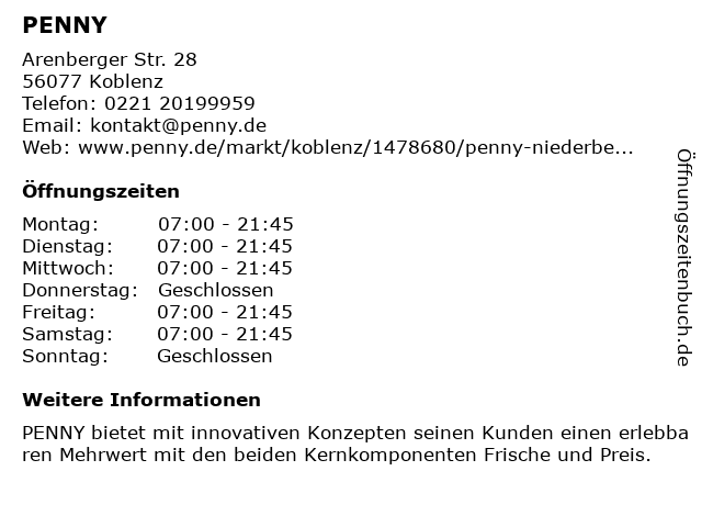 PENNY in Koblenz: Adresse und Öffnungszeiten