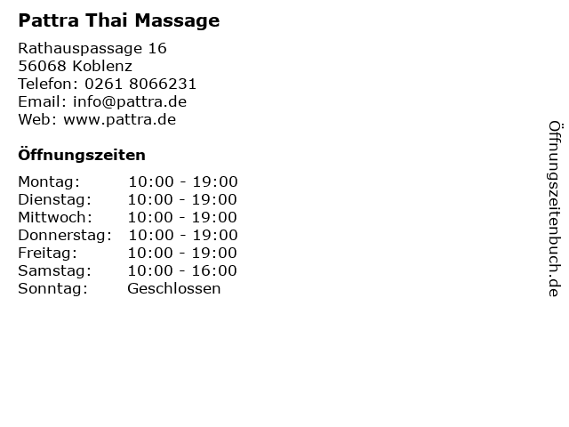 Pattra Thai Massage in Koblenz: Adresse und Öffnungszeiten