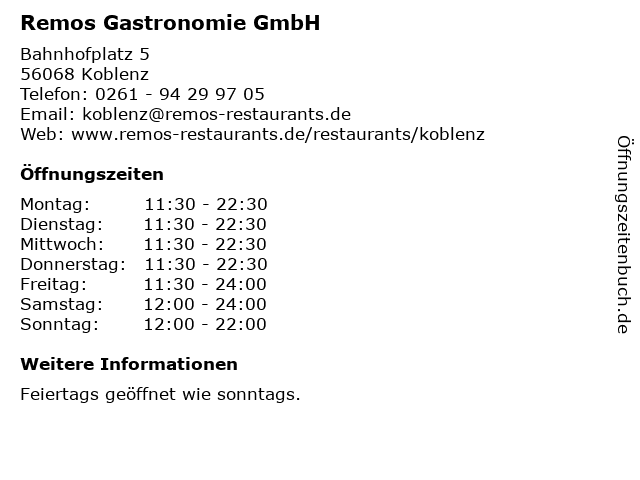 Remos Gastronomie GmbH in Koblenz: Adresse und Öffnungszeiten