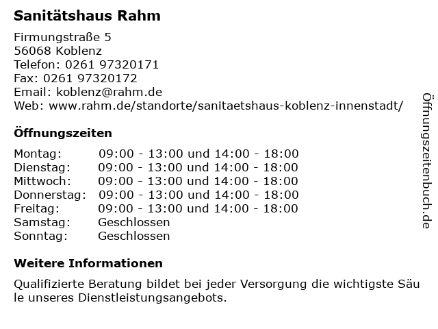 Sanitätshaus Rahm in Koblenz: Adresse und Öffnungszeiten