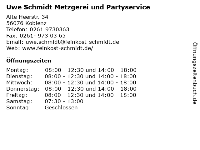 Uwe Schmidt Metzgerei und Partyservice in Koblenz: Adresse und Öffnungszeiten