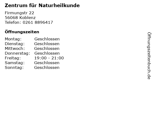 Zentrum für Naturheilkunde in Koblenz: Adresse und Öffnungszeiten