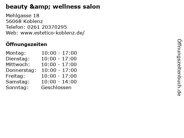 beauty & wellness salon in Koblenz: Adresse und Öffnungszeiten