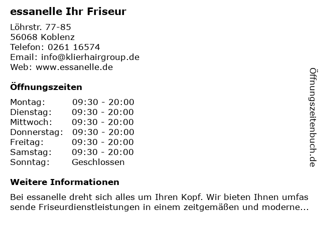 essanelle Ihr Friseur in Koblenz: Adresse und Öffnungszeiten