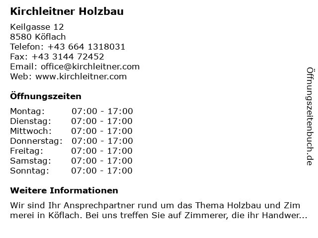 Kirchleitner Holzbau in Köflach: Adresse und Öffnungszeiten
